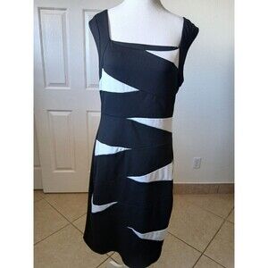 XOXO SQUARE NECK STRETCH BODYCON BANDAGE PENCIL DRESS BLACK & WHITE SIZE 11/12